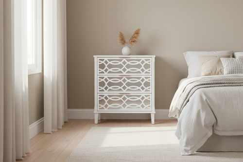 Mirrored Nightstand in Minimalist Bedroom