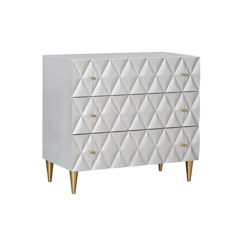 3-Drawer Console Cabinet with Decorative Panel – Metallic Silver & Champagne