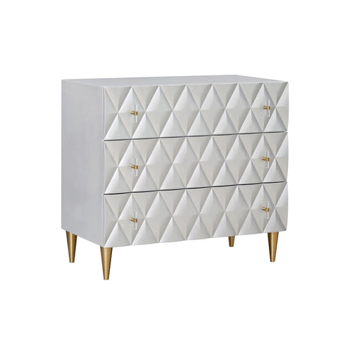 3-Drawer Console Cabinet with Decorative Panel – Metallic Silver & Champagne
