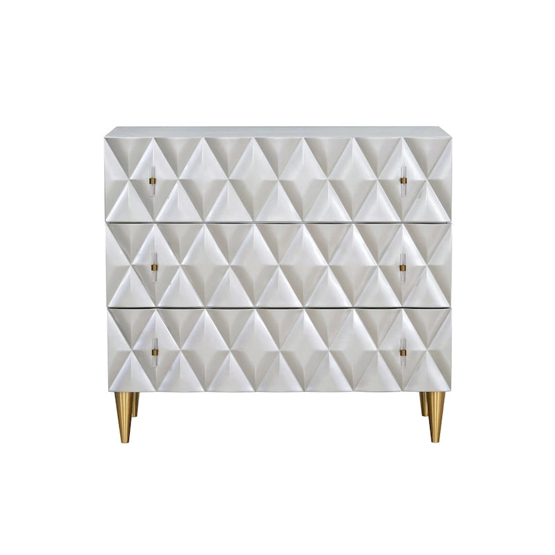 3-Drawer Console Cabinet with Decorative Panel – Metallic Silver & Champagne