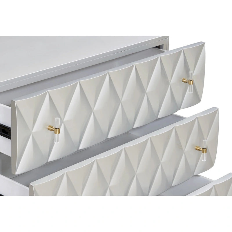 3-Drawer Console Cabinet with Decorative Panel – Metallic Silver & Champagne