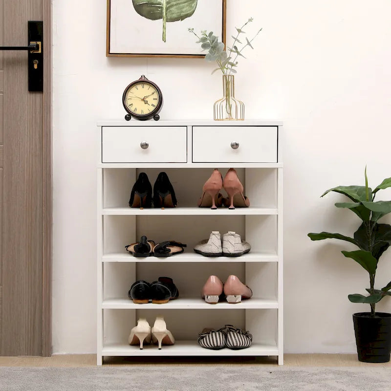 Meuble à chaussures en bois à 4 niveaux avec tiroir de rangement supérieur et crochet latéral