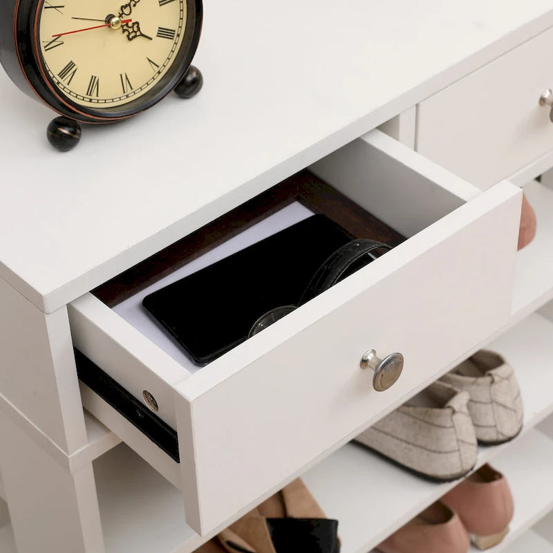 Meuble à chaussures en bois à 4 niveaux avec tiroir de rangement supérieur et crochet latéral