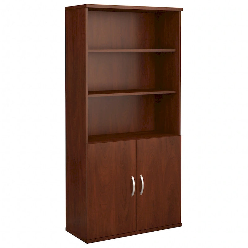 5-Shelf Bookcase with Doors and Adjustable Shelves – Office Storage Cabinet