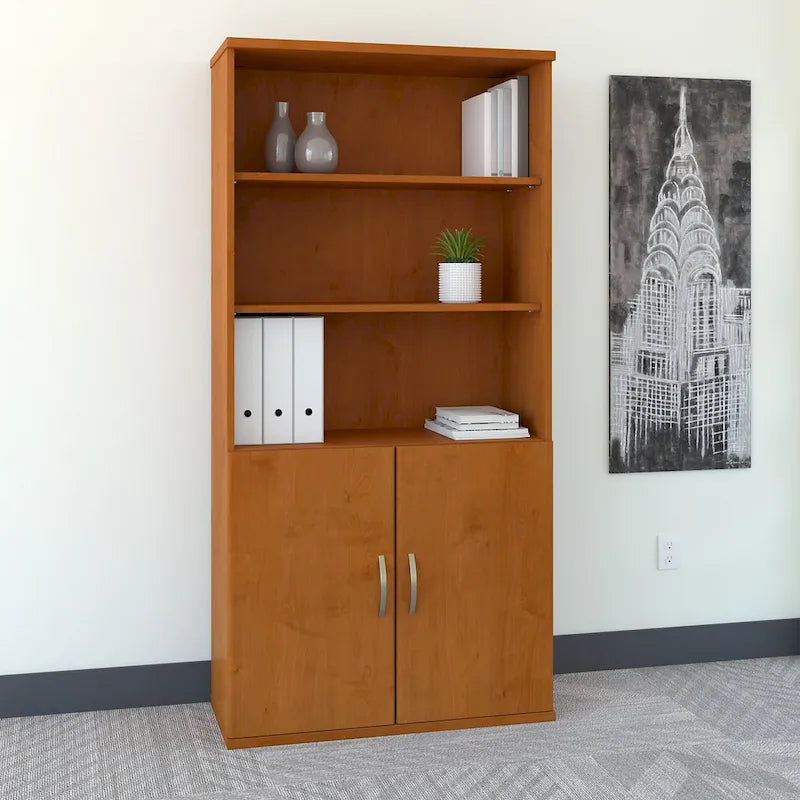 Bücherregal mit 5 Fächern, Türen und verstellbaren Einlegeböden – Büroschrank