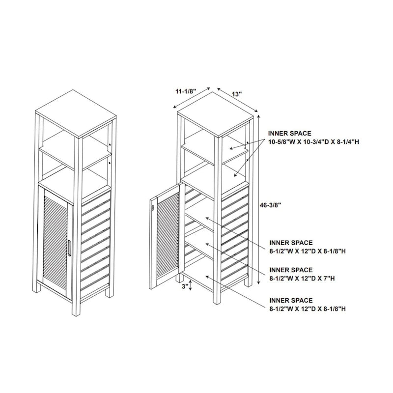 Tall Single-Door Bamboo Storage Cabinet with Open Shelves – Brown