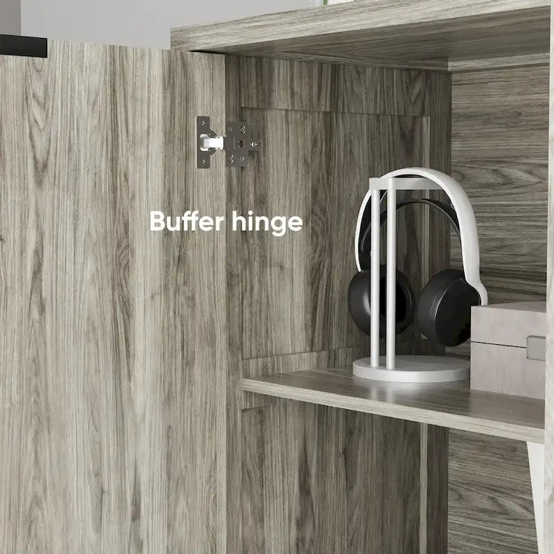 Buffet à porte en relief diamant avec pieds en bois massif - gris