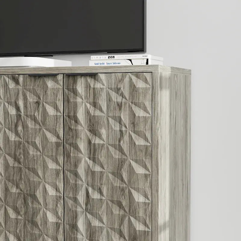 Buffet à porte en relief diamant avec pieds en bois massif - gris