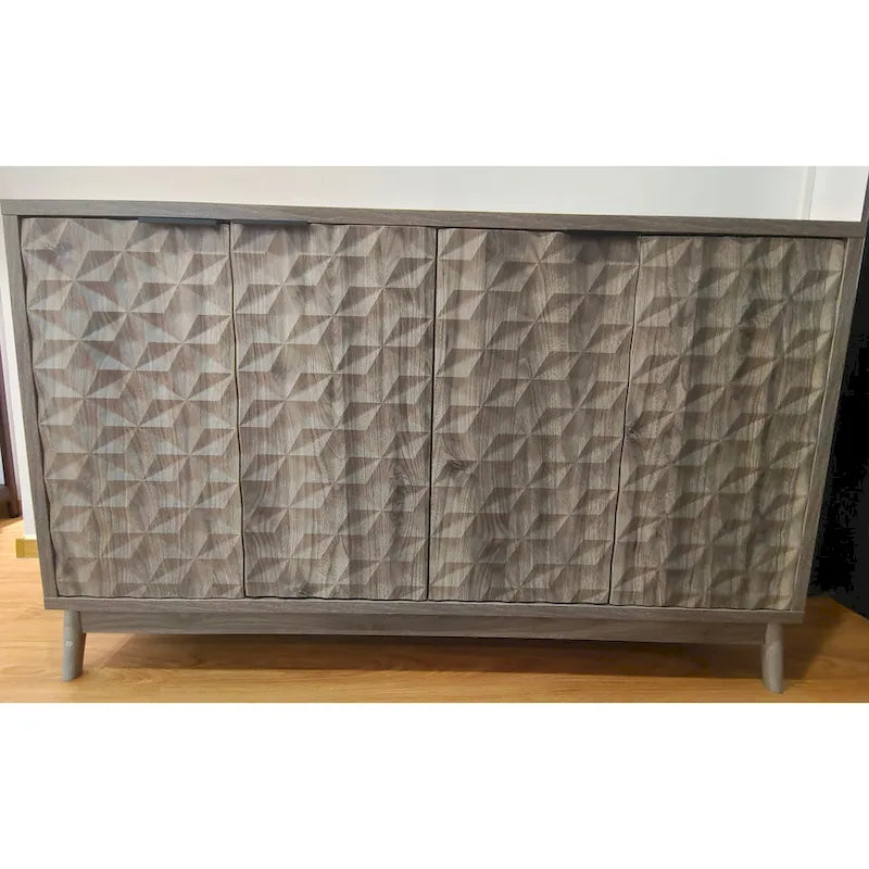 Buffet à porte en relief diamant avec pieds en bois massif - gris
