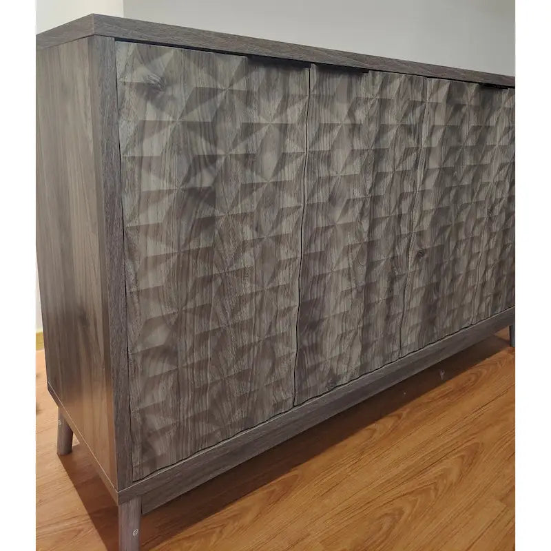 Buffet à porte en relief diamant avec pieds en bois massif - gris