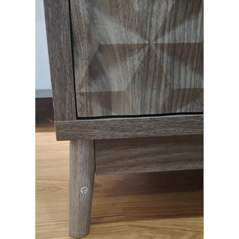 Buffet à porte en relief diamant avec pieds en bois massif - gris