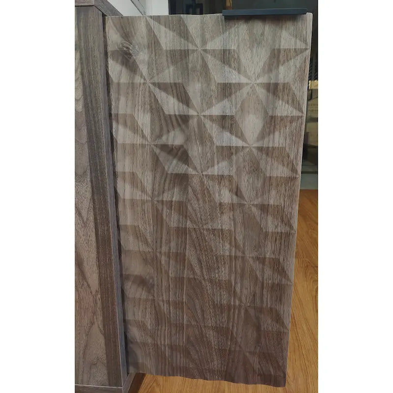 Buffet à porte en relief diamant avec pieds en bois massif - gris