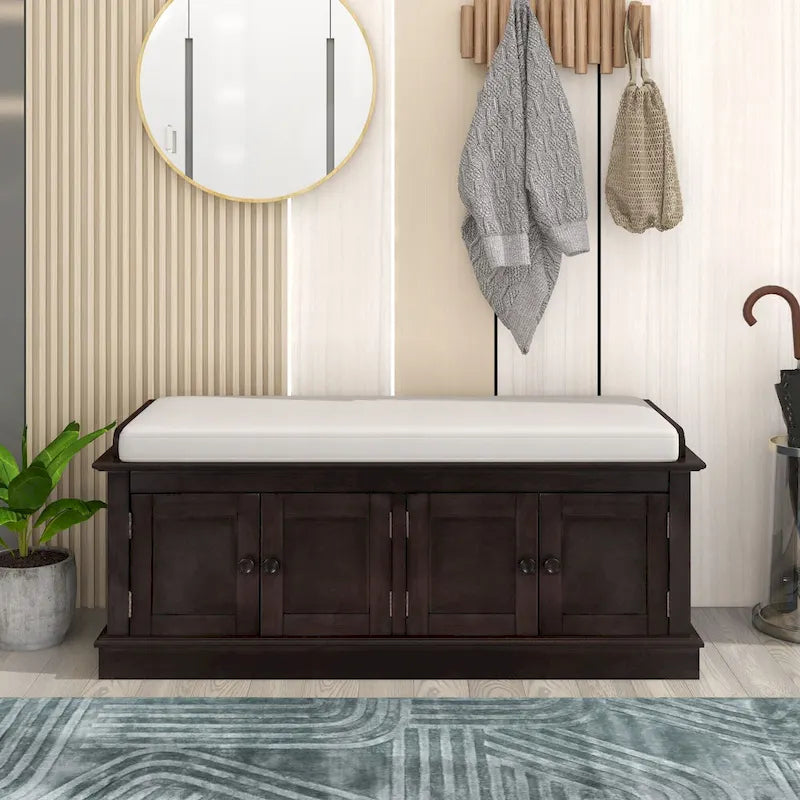 Hallway Storage Bench with 4 Doors & Adjustable Shelves