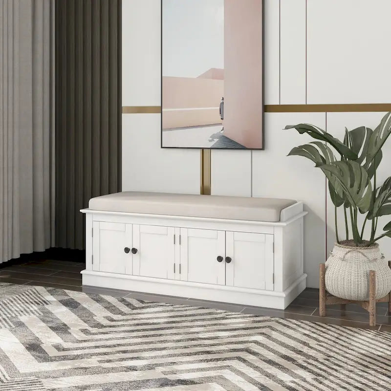 Hallway Storage Bench with 4 Doors & Adjustable Shelves
