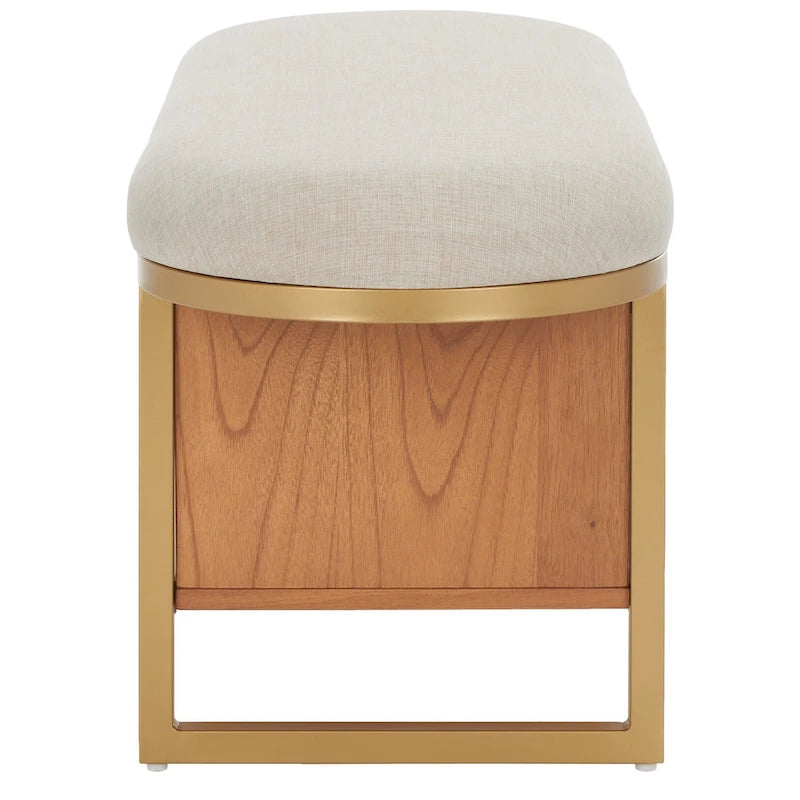 Cushioned Storage Bench with Open Shelf and Wood Base