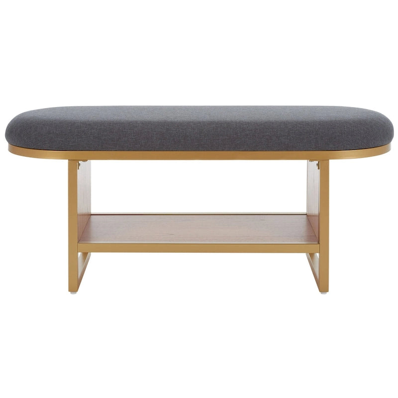 Cushioned Storage Bench with Open Shelf and Wood Base