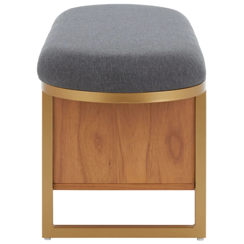 Cushioned Storage Bench with Open Shelf and Wood Base