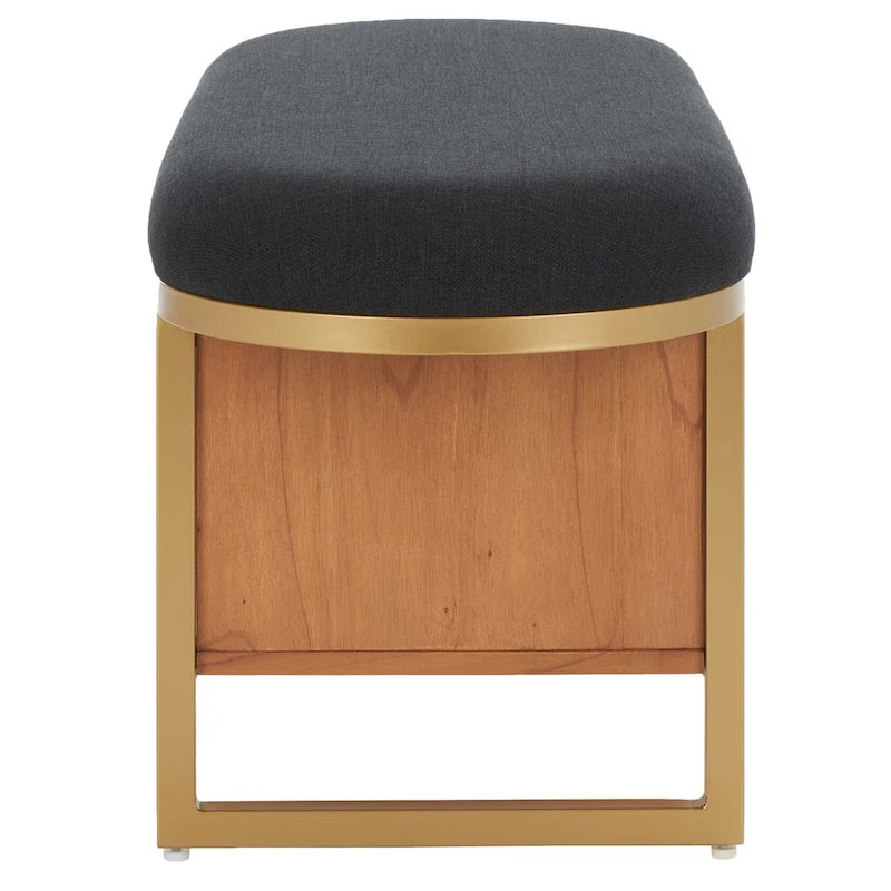 Cushioned Storage Bench with Open Shelf and Wood Base