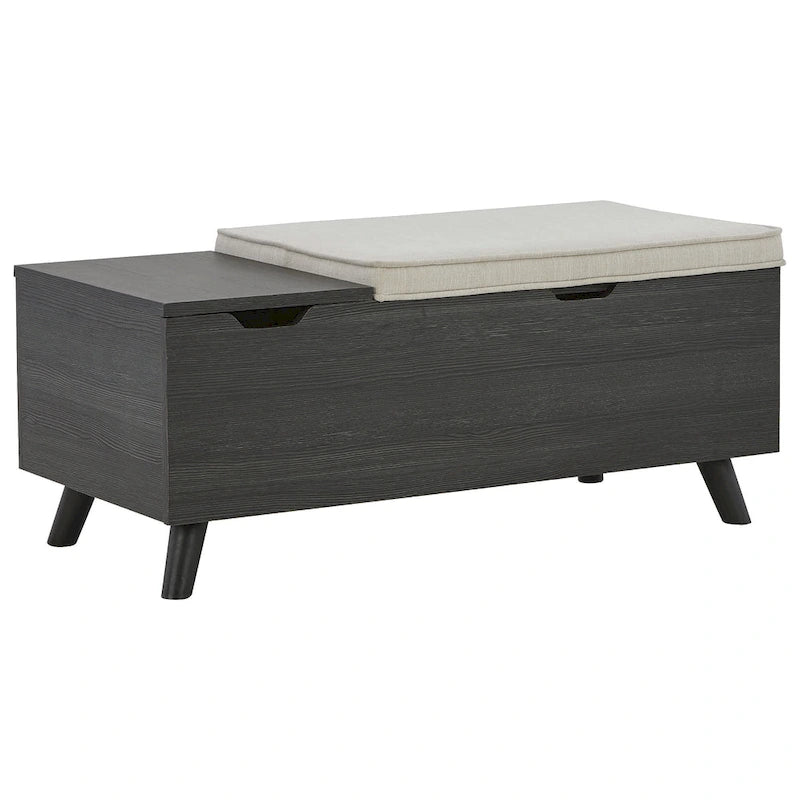 Gray Storage Bench with Removable Lids and Tapered Wood Legs