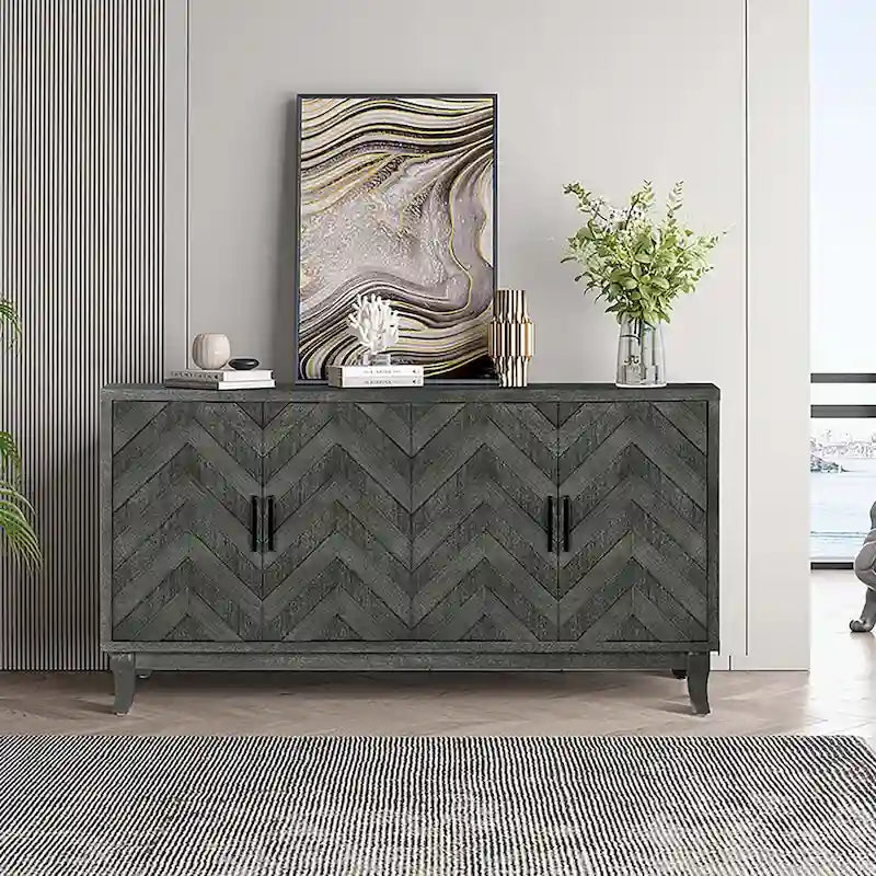 4-Door Vintage Wood Storage Cabinet with Adjustable Shelves