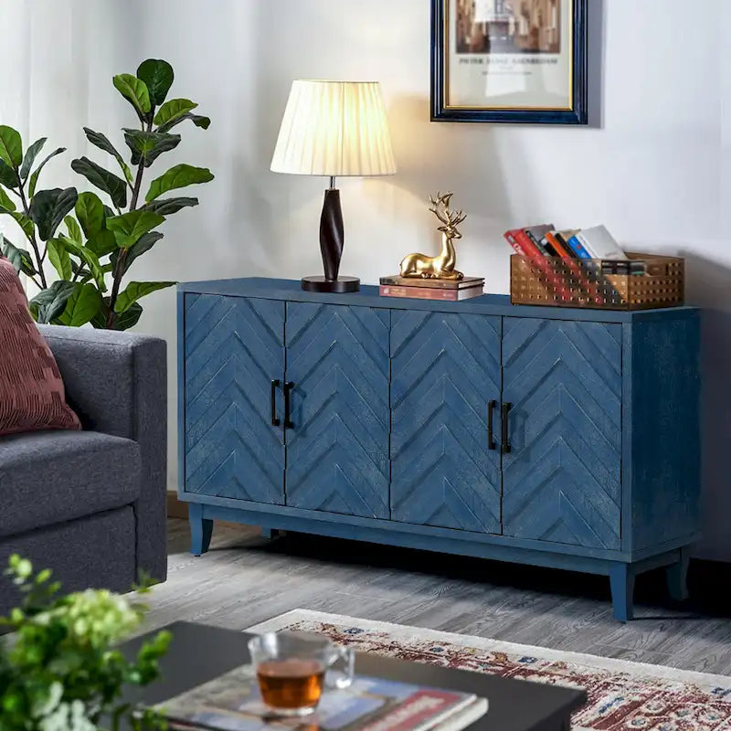4-Door Vintage Wood Storage Cabinet with Adjustable Shelves