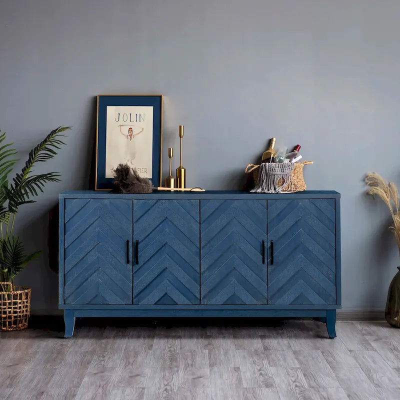 4-Door Vintage Wood Storage Cabinet with Adjustable Shelves