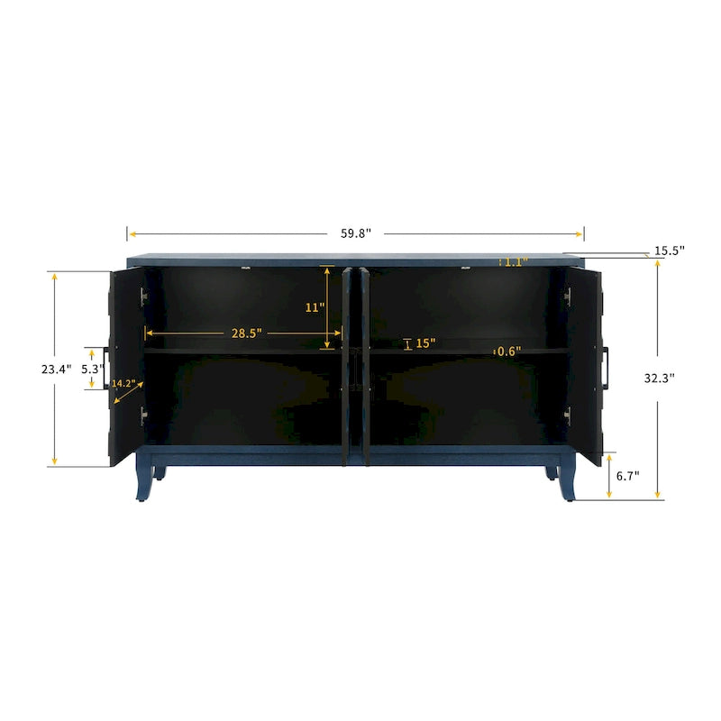 4-Door Vintage Wood Storage Cabinet with Adjustable Shelves