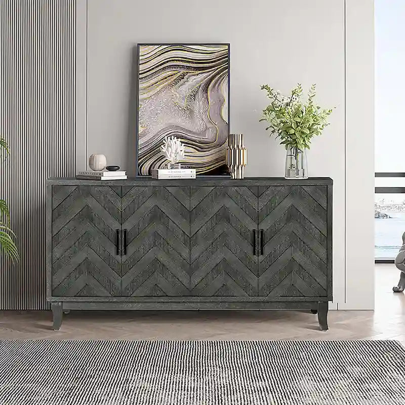 4-Door Vintage Wood Storage Cabinet with Adjustable Shelves