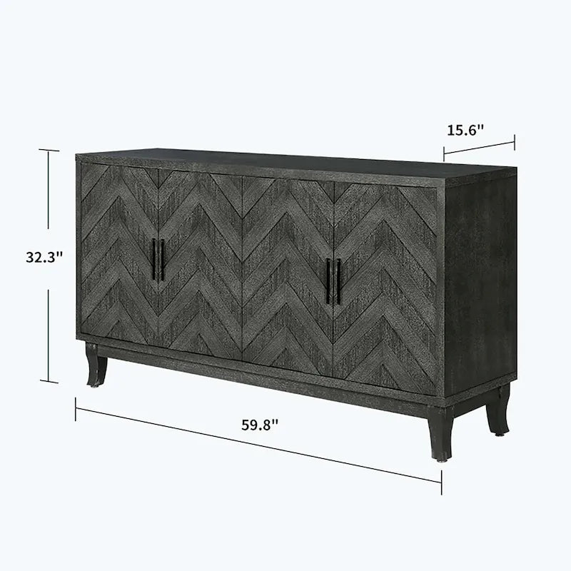 4-Door Vintage Wood Storage Cabinet with Adjustable Shelves