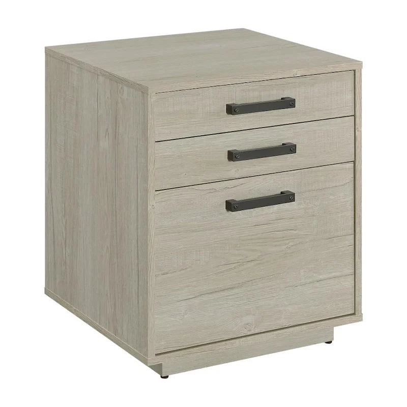 3-Drawer Wood File Cabinet – Whitewashed Grey & Black