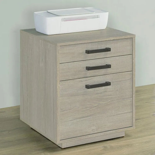 3-Drawer Wood File Cabinet – Whitewashed Grey & Black