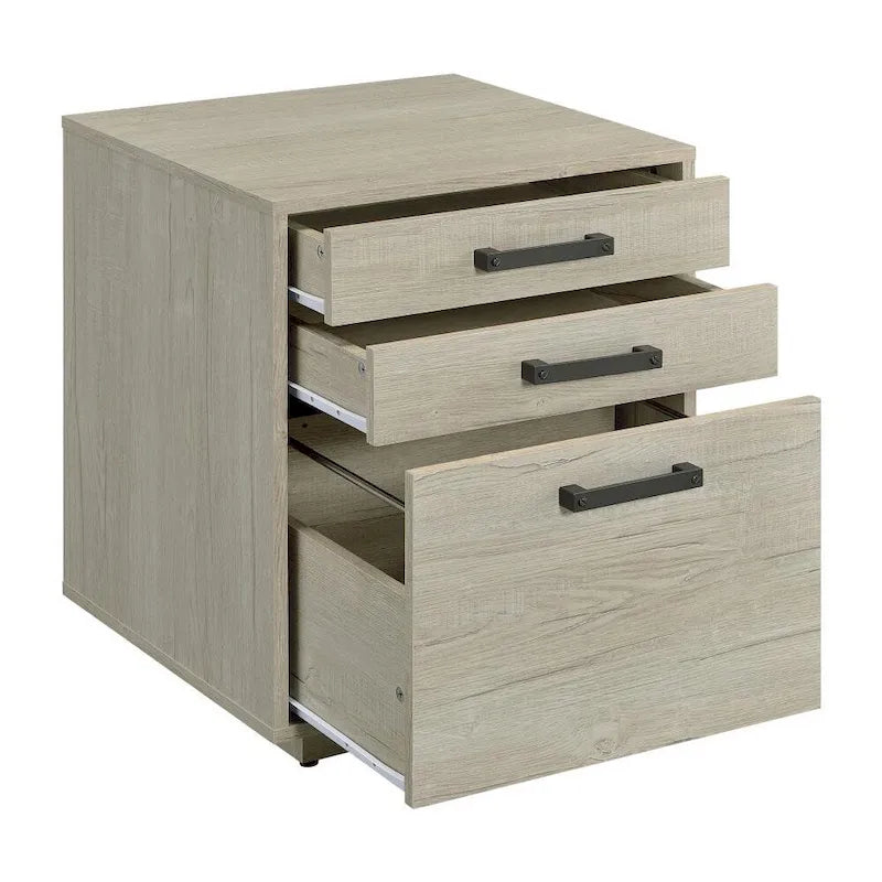 3-Drawer Wood File Cabinet – Whitewashed Grey & Black