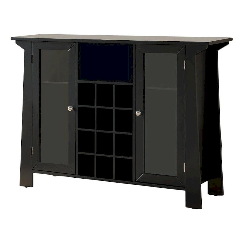 Mobile portabottiglie in legno nero con portabottiglie e mobili laterali