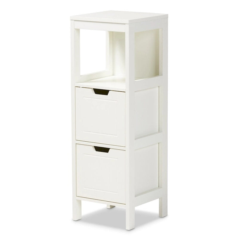White 2-Drawer Storage Cabinet with Open Shelf