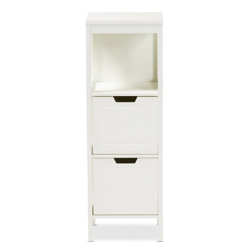 Mobile contenitore bianco con 2 cassetti e ripiano aperto