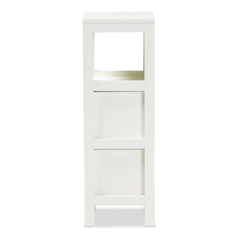 Mobile contenitore bianco con 2 cassetti e ripiano aperto