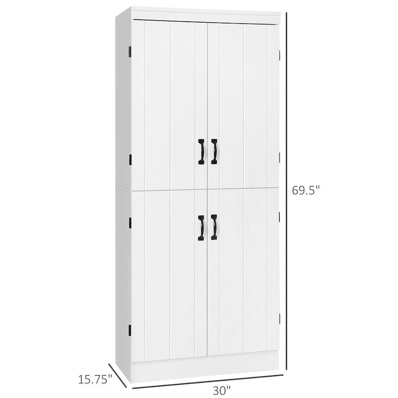 Dispensa da cucina indipendente con scaffali a 6 livelli e 4 ante - bianca