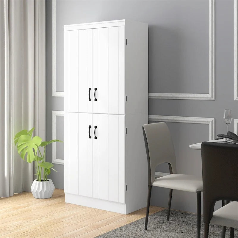 Dispensa da cucina indipendente con scaffali a 6 livelli e 4 ante - bianca