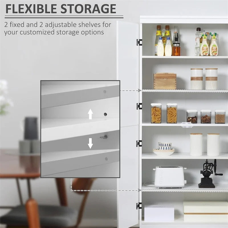Freestanding Kitchen Pantry Cabinet with 6-Tier Shelving & 4 Doors – White