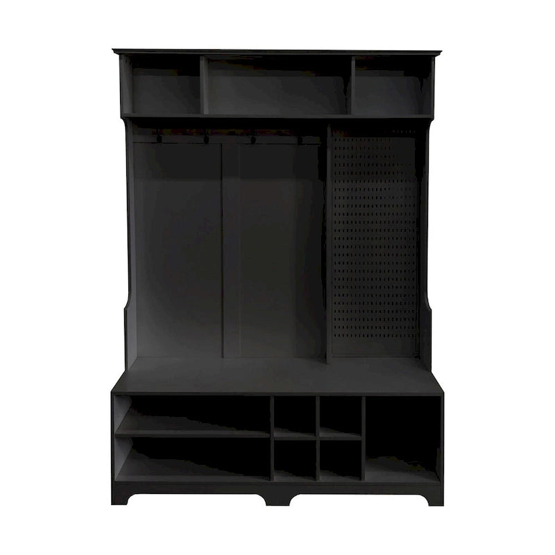 Hall Tree Entryway Organizer with Shoe Bench, Coat Hooks, Storage Shelves and Pegboard