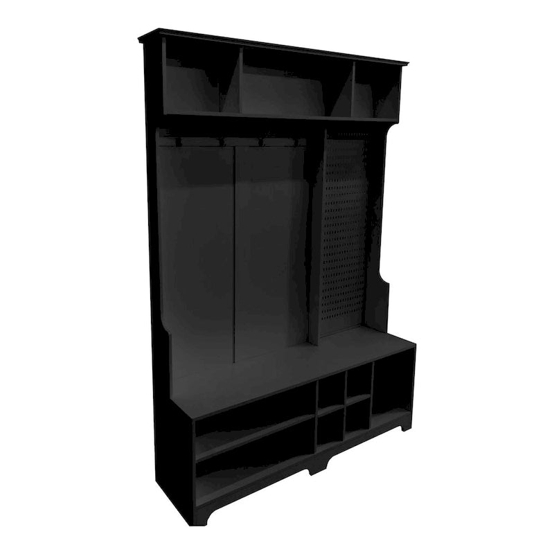 Hall Tree Entryway Organizer with Shoe Bench, Coat Hooks, Storage Shelves and Pegboard