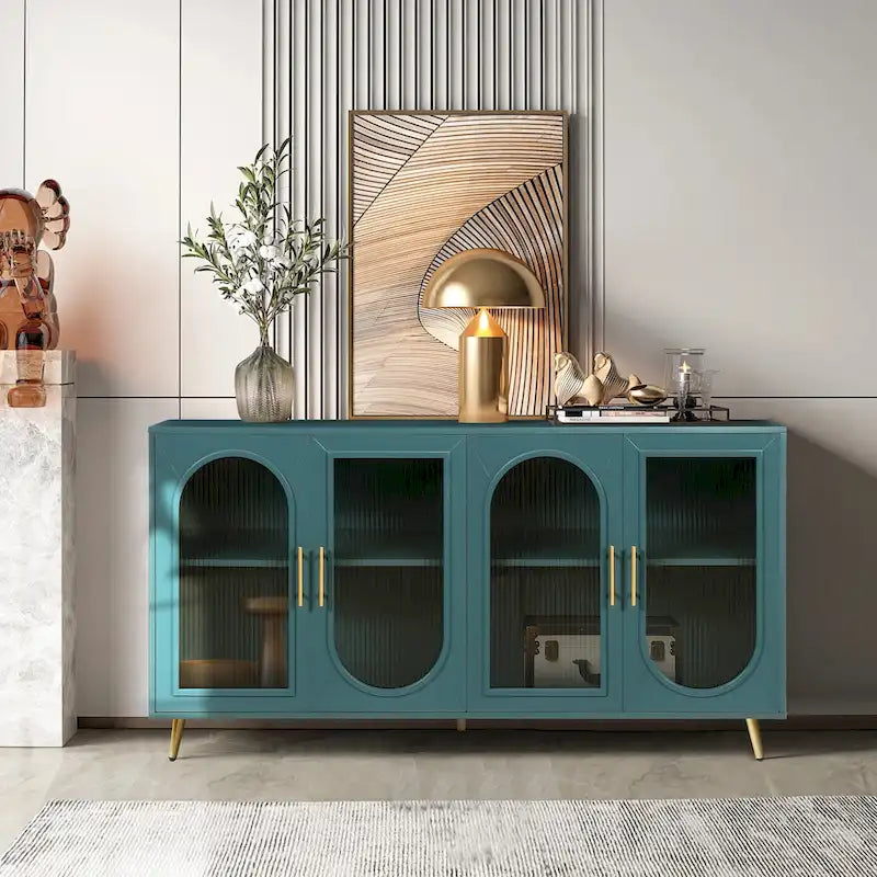 Glass Door TV Stand & Storage Sideboard with Adjustable Shelves