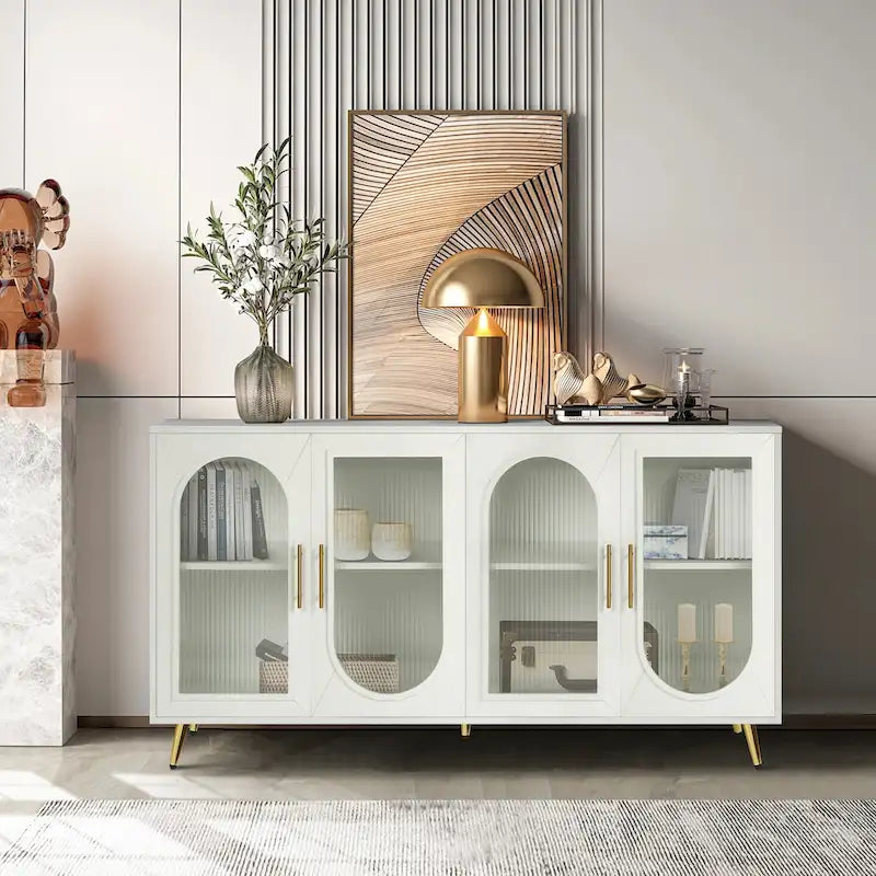 Glass Door TV Stand & Storage Sideboard with Adjustable Shelves