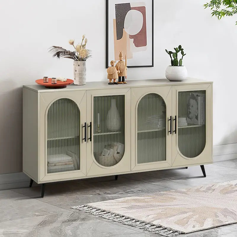 Glass Door TV Stand & Storage Sideboard with Adjustable Shelves