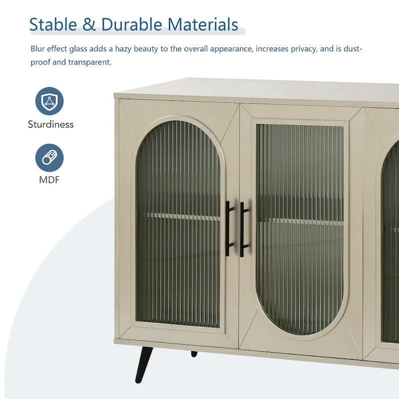 Glass Door TV Stand & Storage Sideboard with Adjustable Shelves