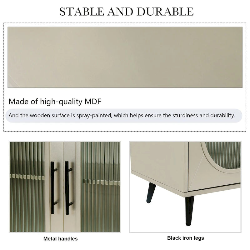 Glass Door TV Stand & Storage Sideboard with Adjustable Shelves