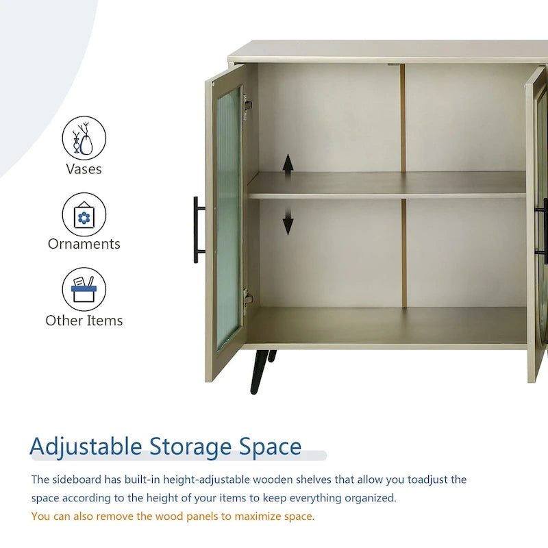 Glass Door TV Stand & Storage Sideboard with Adjustable Shelves
