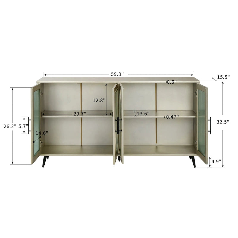 Glass Door TV Stand & Storage Sideboard with Adjustable Shelves