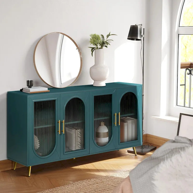 Glass Door TV Stand & Storage Sideboard with Adjustable Shelves
