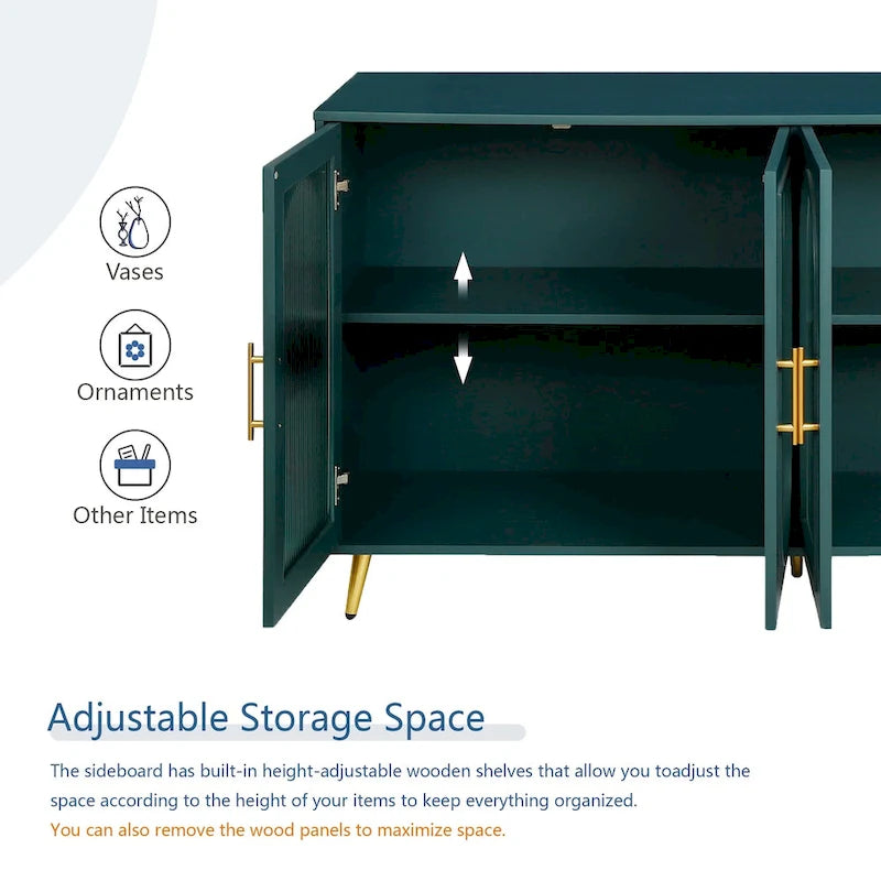 Glass Door TV Stand & Storage Sideboard with Adjustable Shelves
